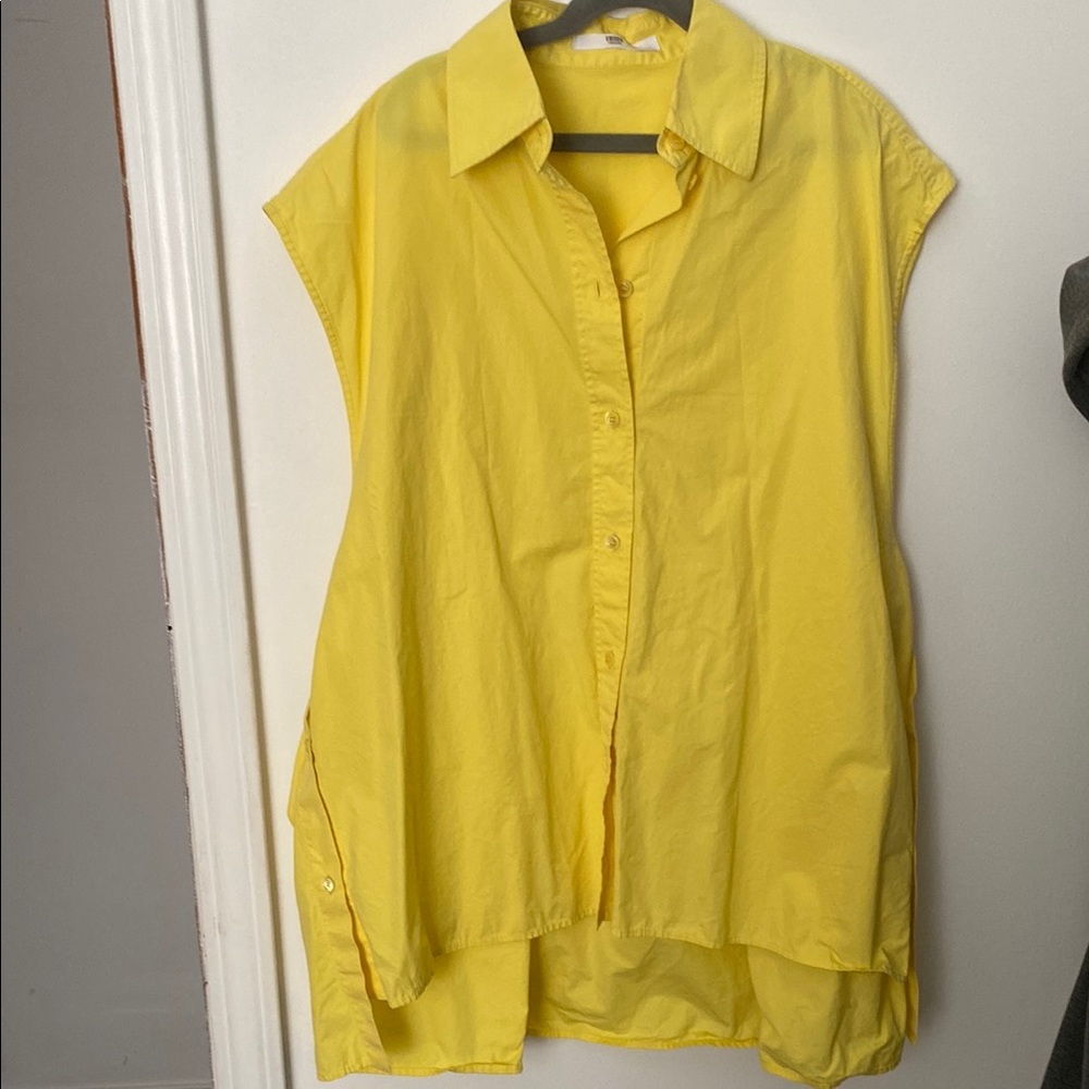 Nina Ricci Yellow Sleeveless Cotton Button-Up Top